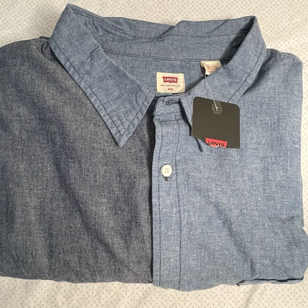 LEVI'S Men's‎ 2XL Blue Navy Denim OVERSIZED Contrast 2-Tone Colorblock Shirt 60"